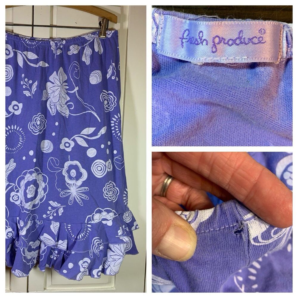 Fresh Produce Skirt Women's Small Cotton Pull On Purple Floral FLAWS HOLE STAIN